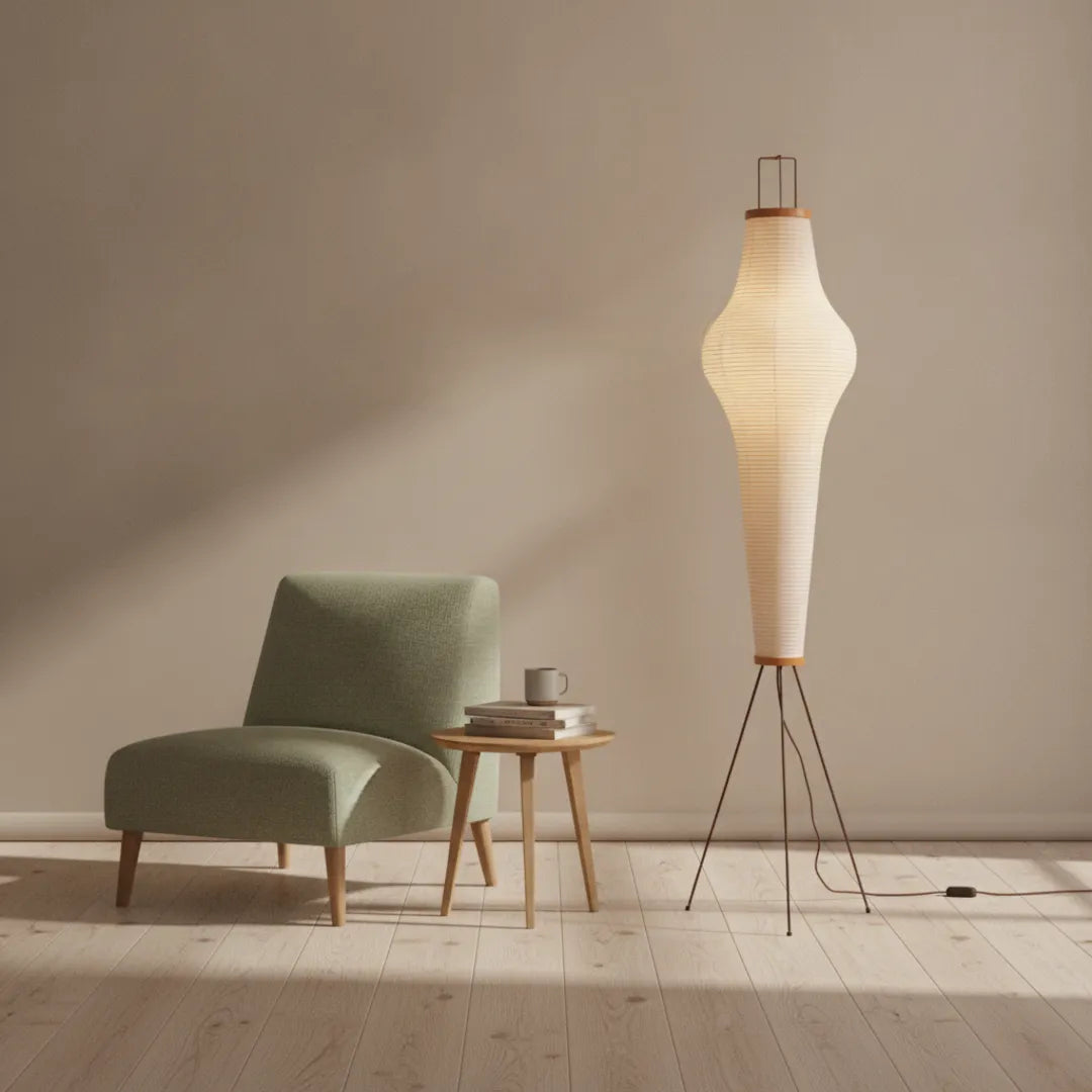 Duskbloom Floor Lamp, Mulberry Paper Shade on Metal Frame