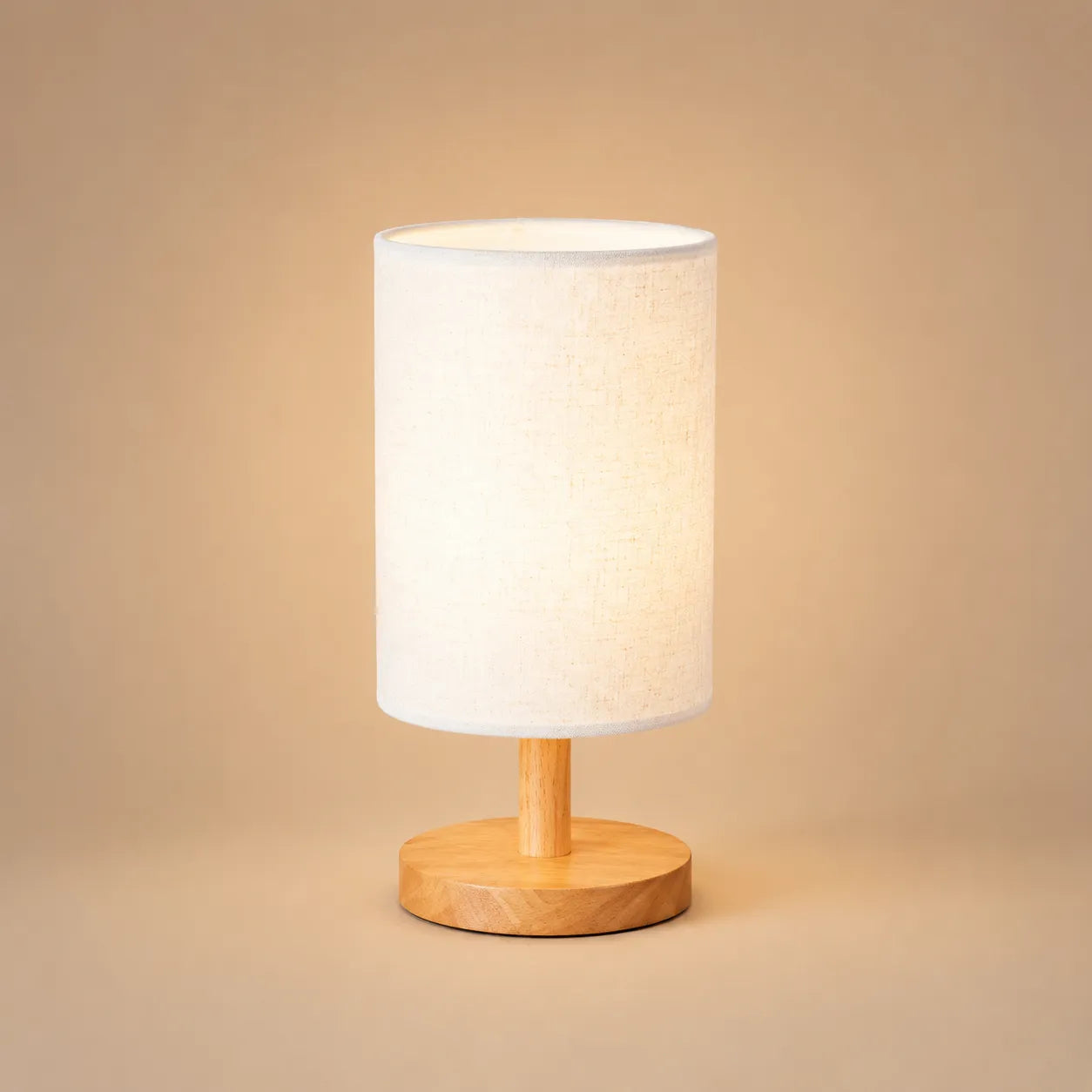 HavenGlow Table Lamp, Natural Wood and Cloth