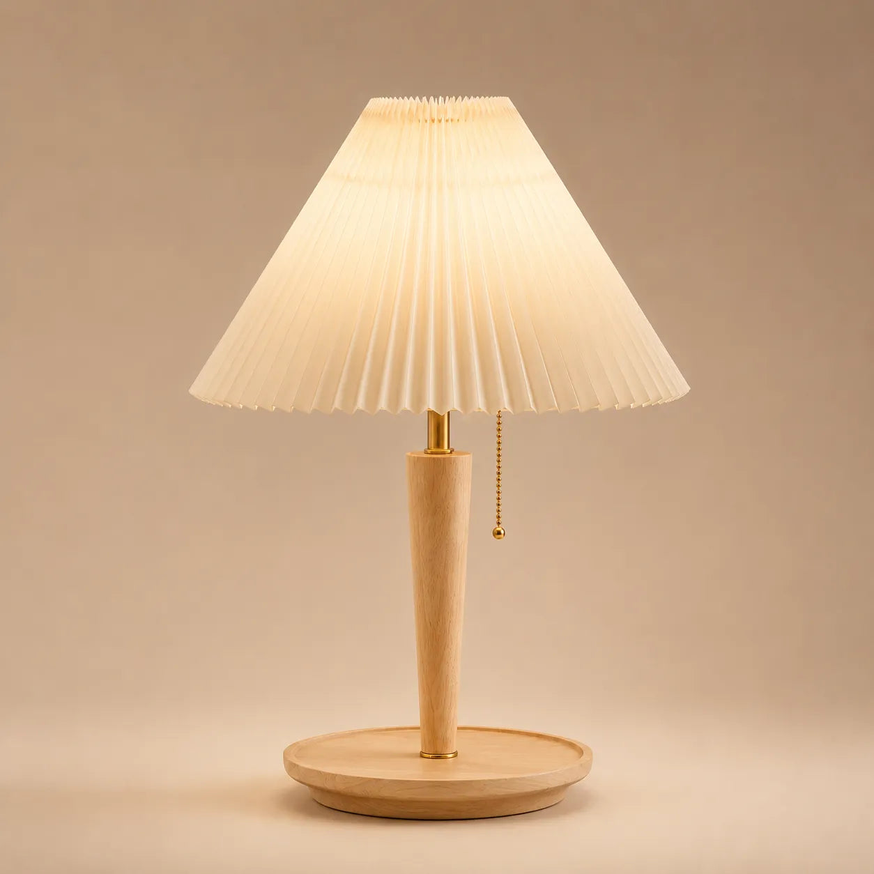 Hearthglow Table Lamp, Pleated Walnut Wood Shade