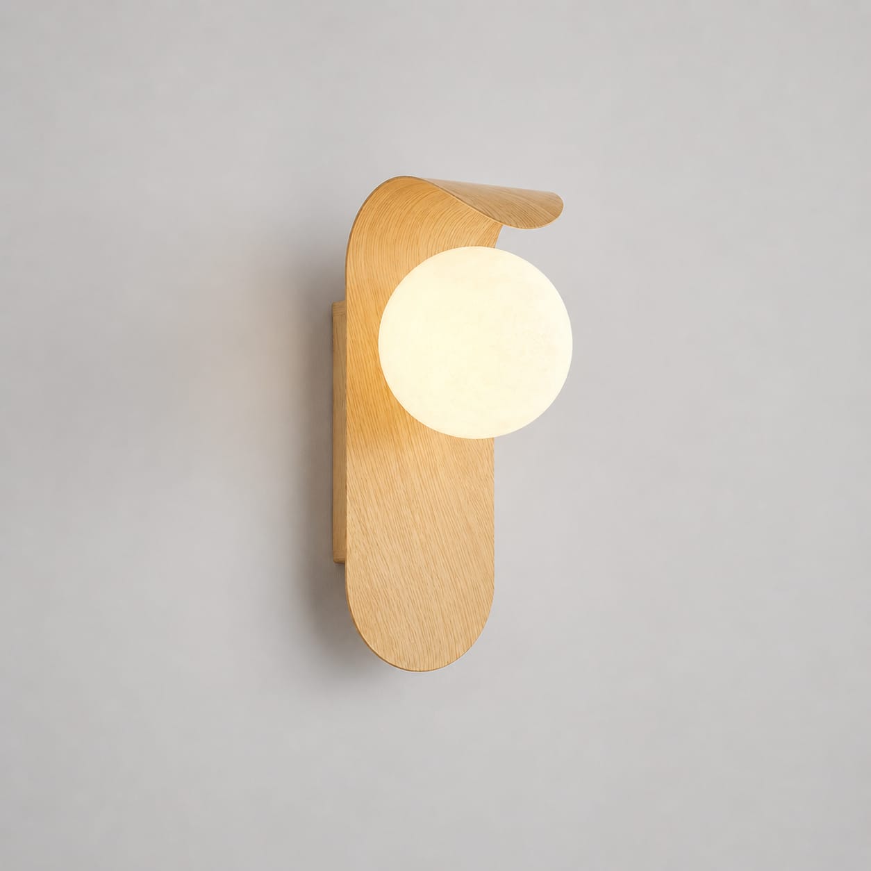 Mistveil Wall Lamp, Frosted Glass Globe on Wood Base