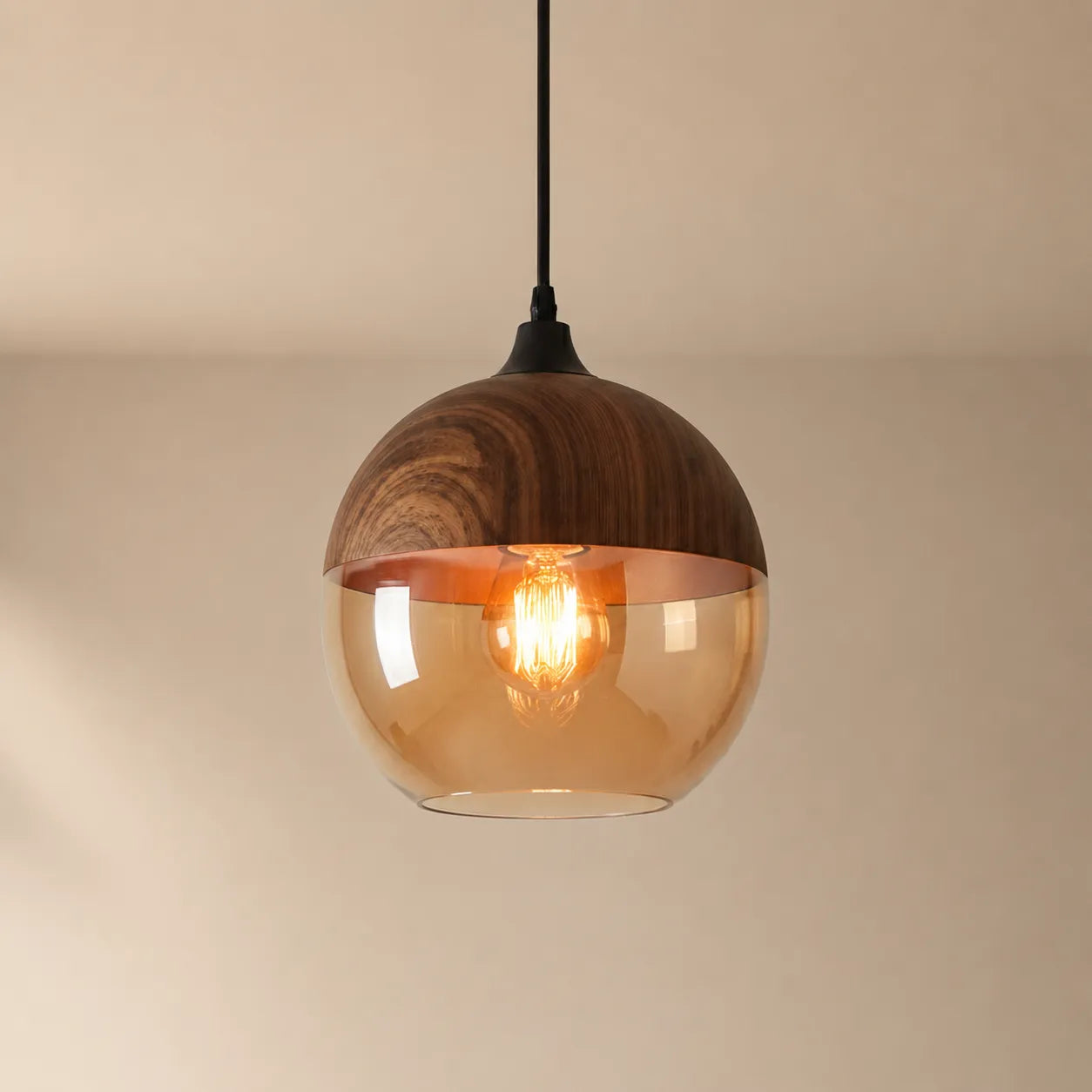 FjordLume Ceiling Light, Wooden Fixture with Tinted Glass