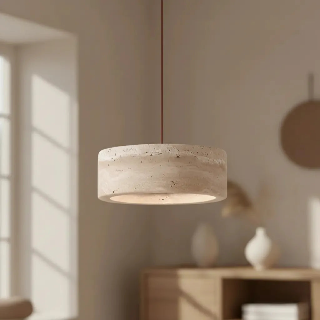 Veinstone Pendant Light, Genuine Travertine