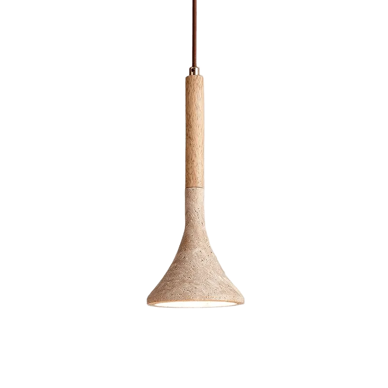 Woodnord Pendant Light, Natural Travertine and Wood