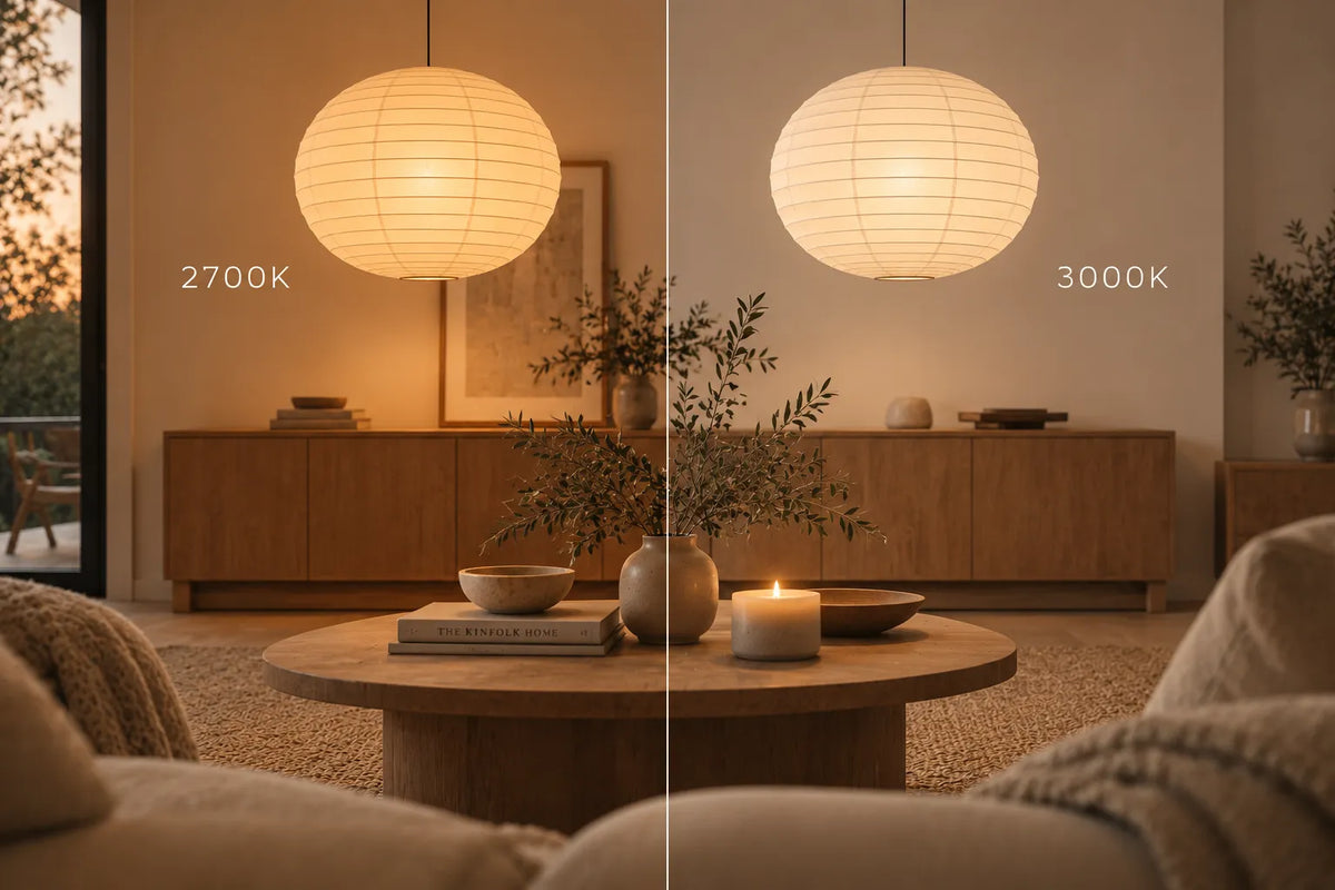 2700K vs 3000K colour temperature comparison in a Scandinavian living room