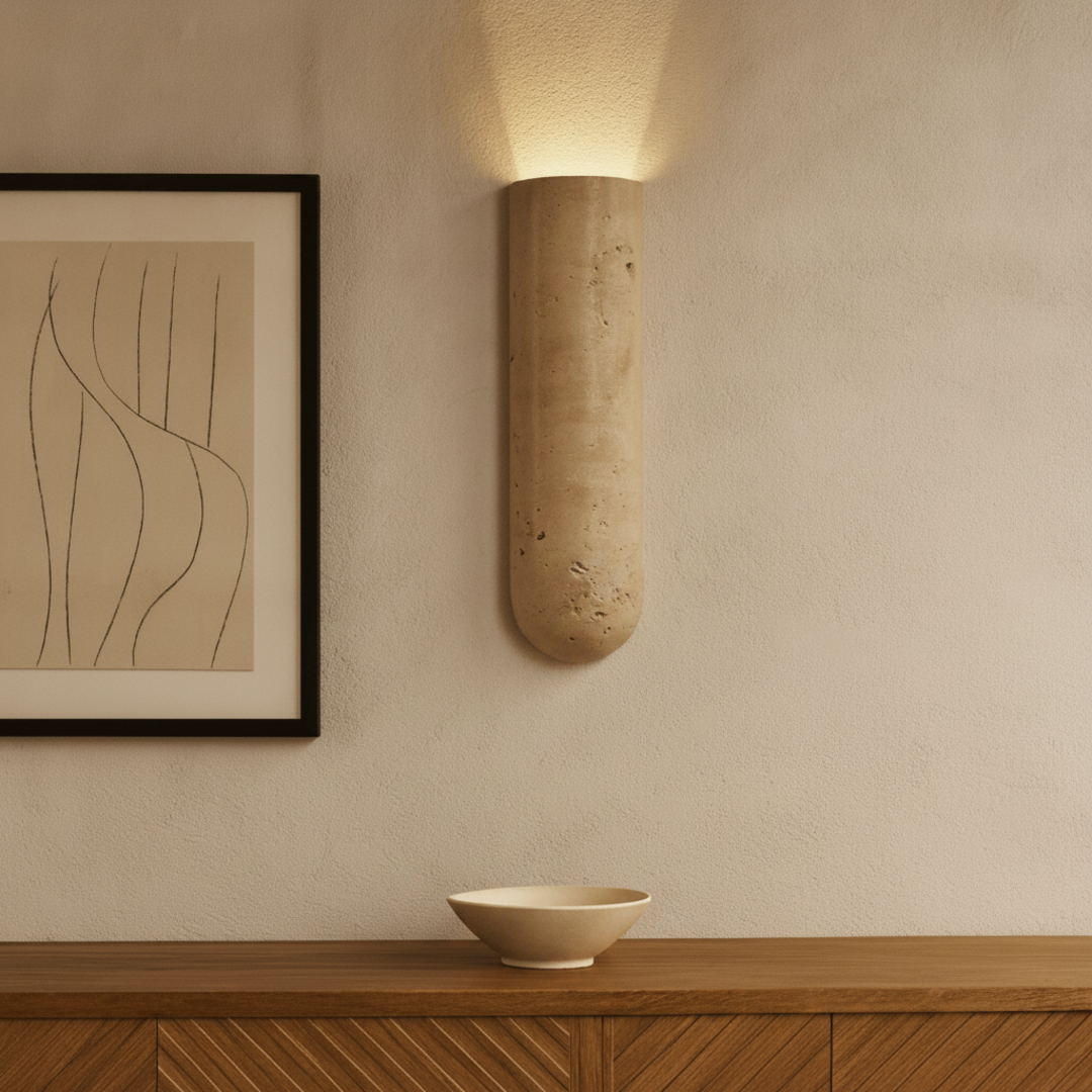 Keldvik — Stoneveil Wall Sconce, Authentic Travertine — Warm Neutral Studio, square 1