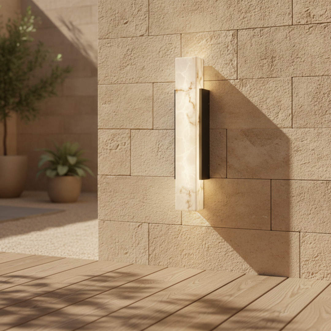 Keldvik — Emberveil Outdoor Wall Light, Imitation Marble and Stainless Steel — Outdoor Patio, square 3