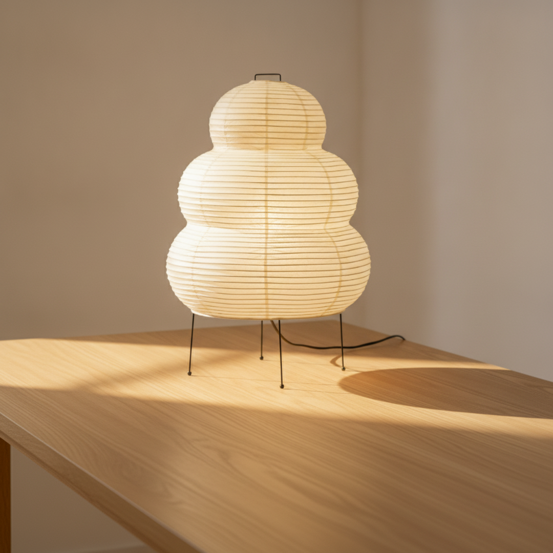 Keldvik — Shiro Table Lamp, Handmade Mulberry Paper Shade — Wooden Table, square 1