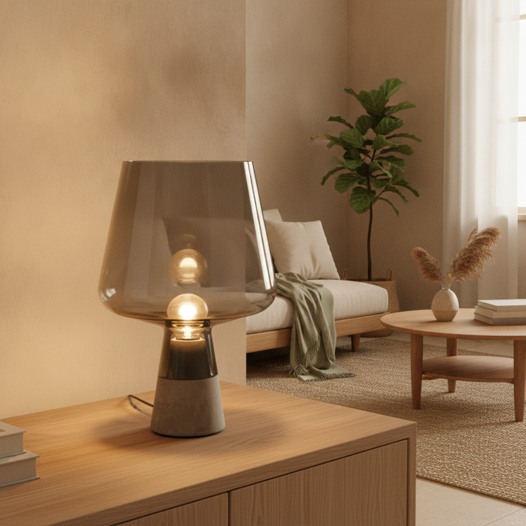 Keldvik — Hearthstone Table Lamp, Cement Base with Glass Shade — Nordic Japandi Living Room, square 1