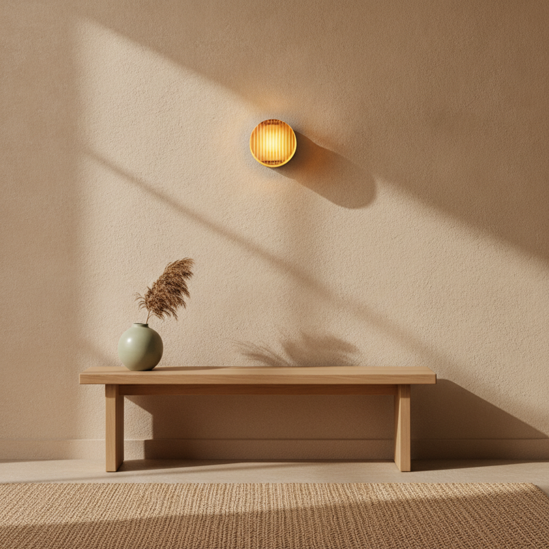 Keldvik — Ember Wall Lamp, Dimpled Smoked Grey Glass — Wall Sconce in Warm Hallway, square 1