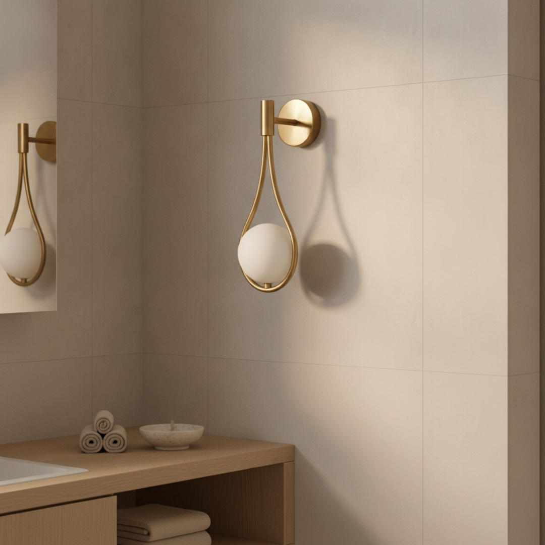 Keldvik — Lunaris Ceiling Lamp, Elegant Glass Globe on Metal Arm — Bathroom Interior, square 1