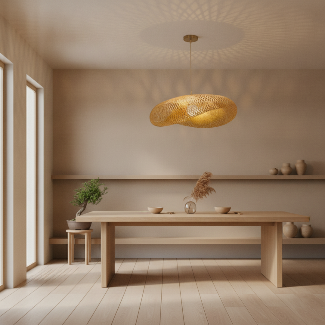 Keldvik — BambooHaven Pendant Light, Handwoven Natural Bamboo — Pendant Lamp over Dining Table, square 2