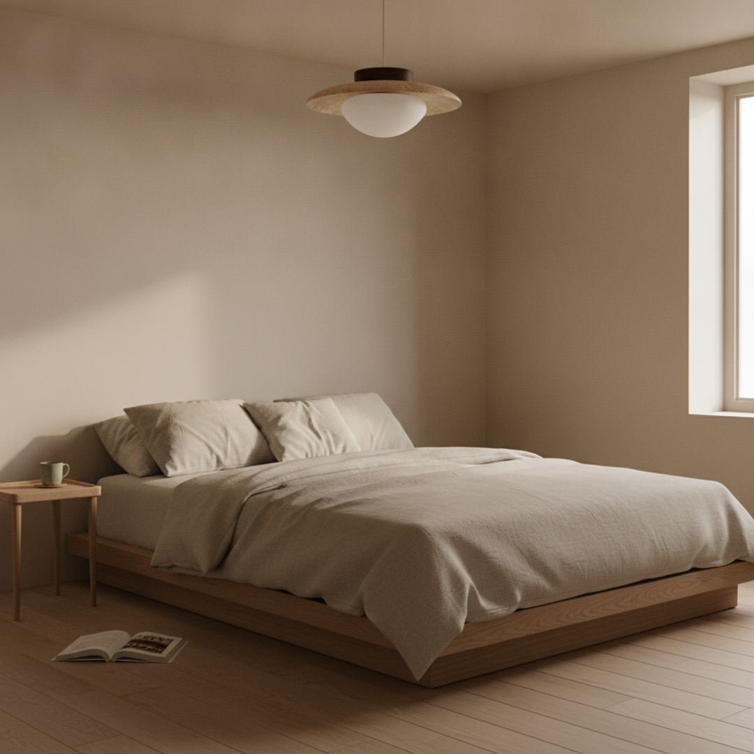 Keldvik — Havenstone Ceiling Light, Natural Travertine Shade — Soft Neutral Bedroom, square 1