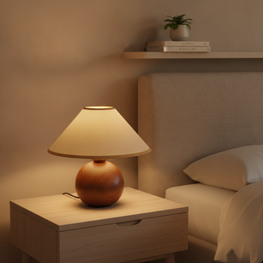 Keldvik — Timberglow Table Lamp, Rich Walnut Finished Wood — Modern Home Interior, square 1
