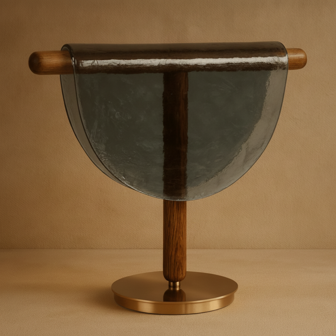 Keldvik — Havenlight Table Lamp, Amber Glass Shade on Iron Base — Concrete Surface, square 1