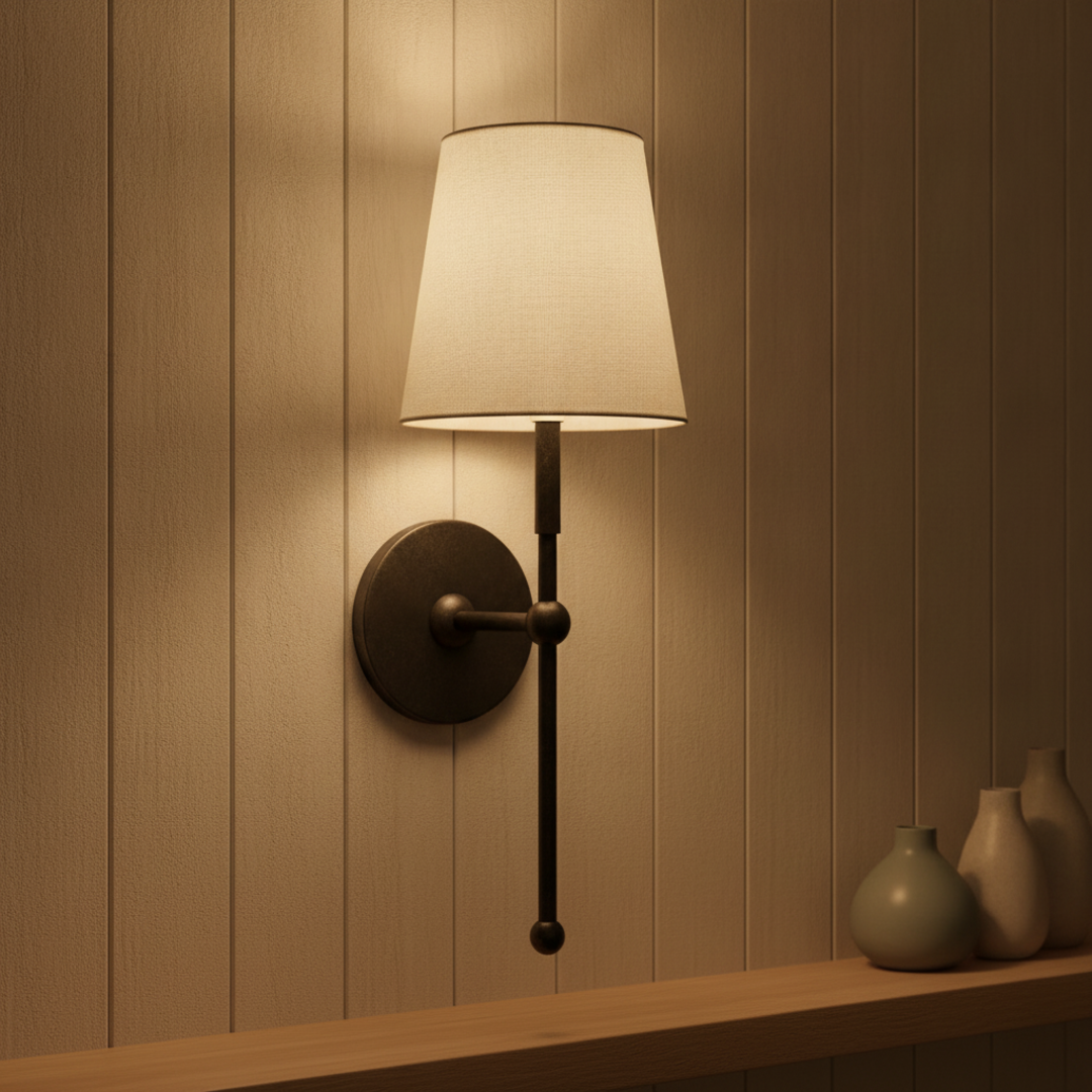 Keldvik — Emberhue Wall Sconce, Vintage Fabric with Metal Accents — Luxury Interior, square 1