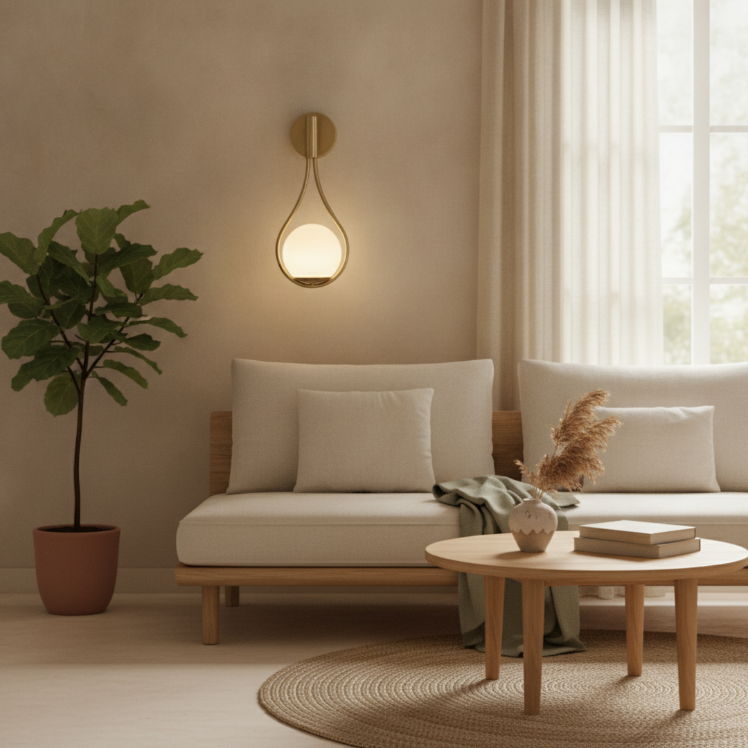 Keldvik — Lunaris Ceiling Lamp, Elegant Glass Globe on Metal Arm — Nordic Japandi Living Room, square 1