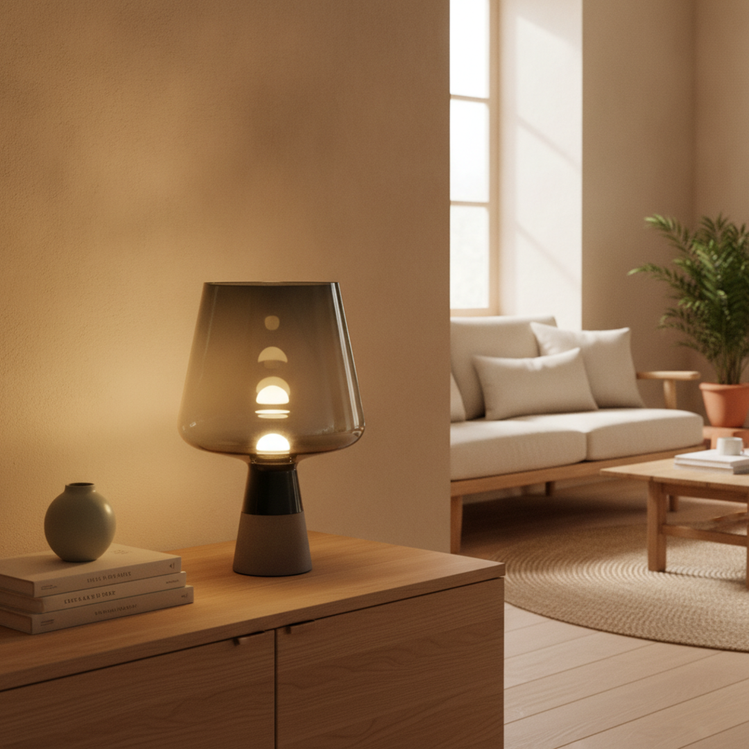 Keldvik — Hearthstone Table Lamp, Cement Base with Glass Shade — Nordic Japandi Living Room, square 2