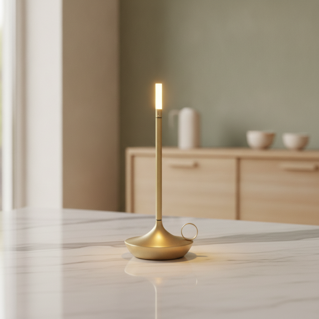 Keldvik — Svelte Table Lamp, Brushed Aluminium Finish — Marble Surface, square 2