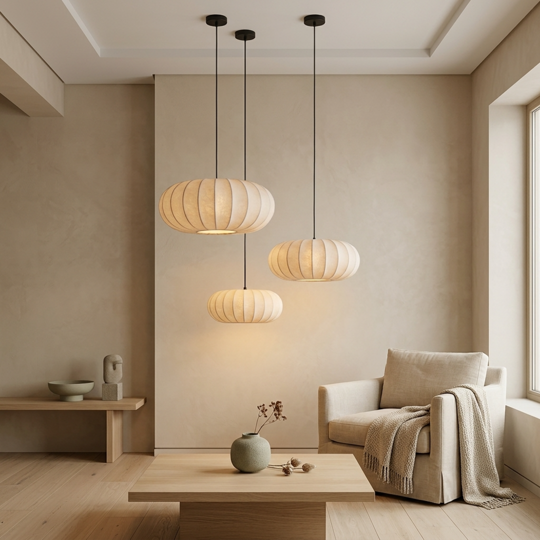 Keldvik — Silkhaven Pendant Light, Handcrafted Silk Shade — Nordic Japandi Living Room, square 1