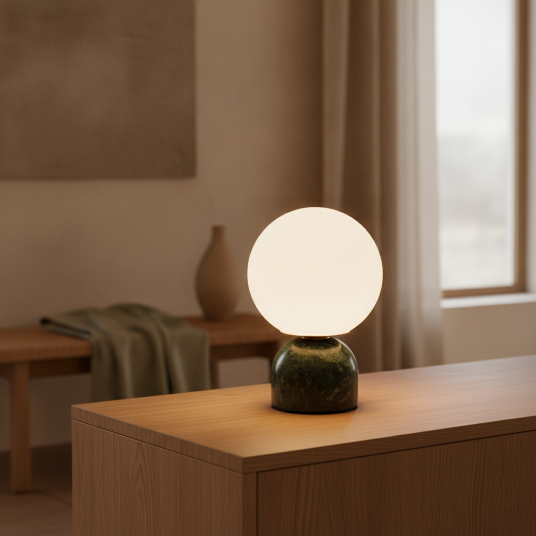 Keldvik — Onyx Table Lamp, Smooth Black Marble Base with White Glass Shade — Luxury Interior, square 1