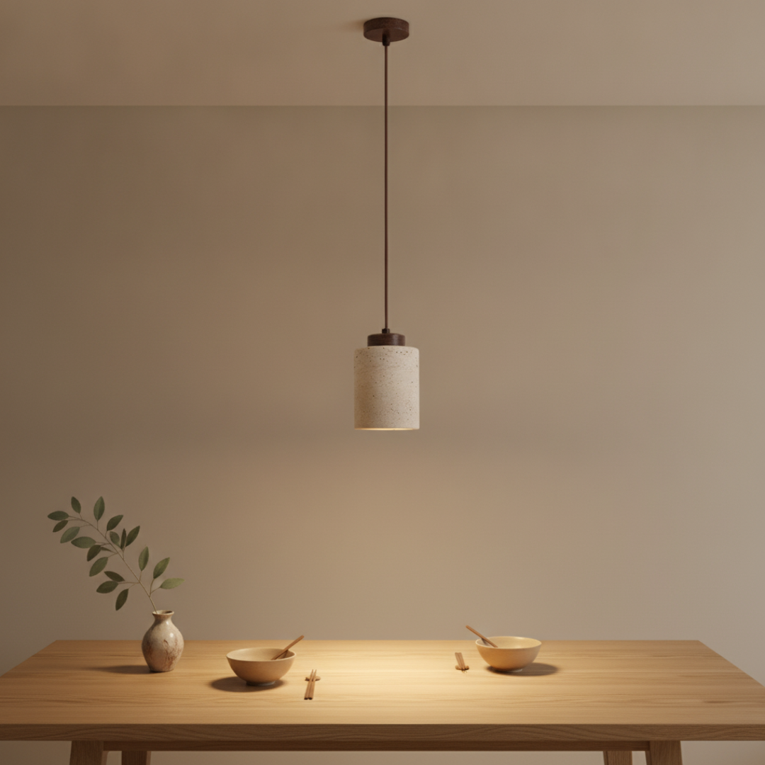 Keldvik — Kveld Pendant Lamp, Natural Travertine — Pendant Lamp over Dining Table, square 2
