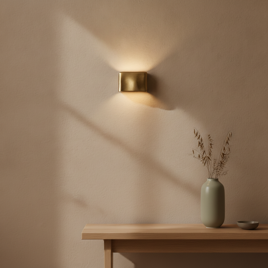 Keldvik — Crescent Wall Light, Sculpted Gold Aluminium — Wall Sconce in Warm Hallway, square 2