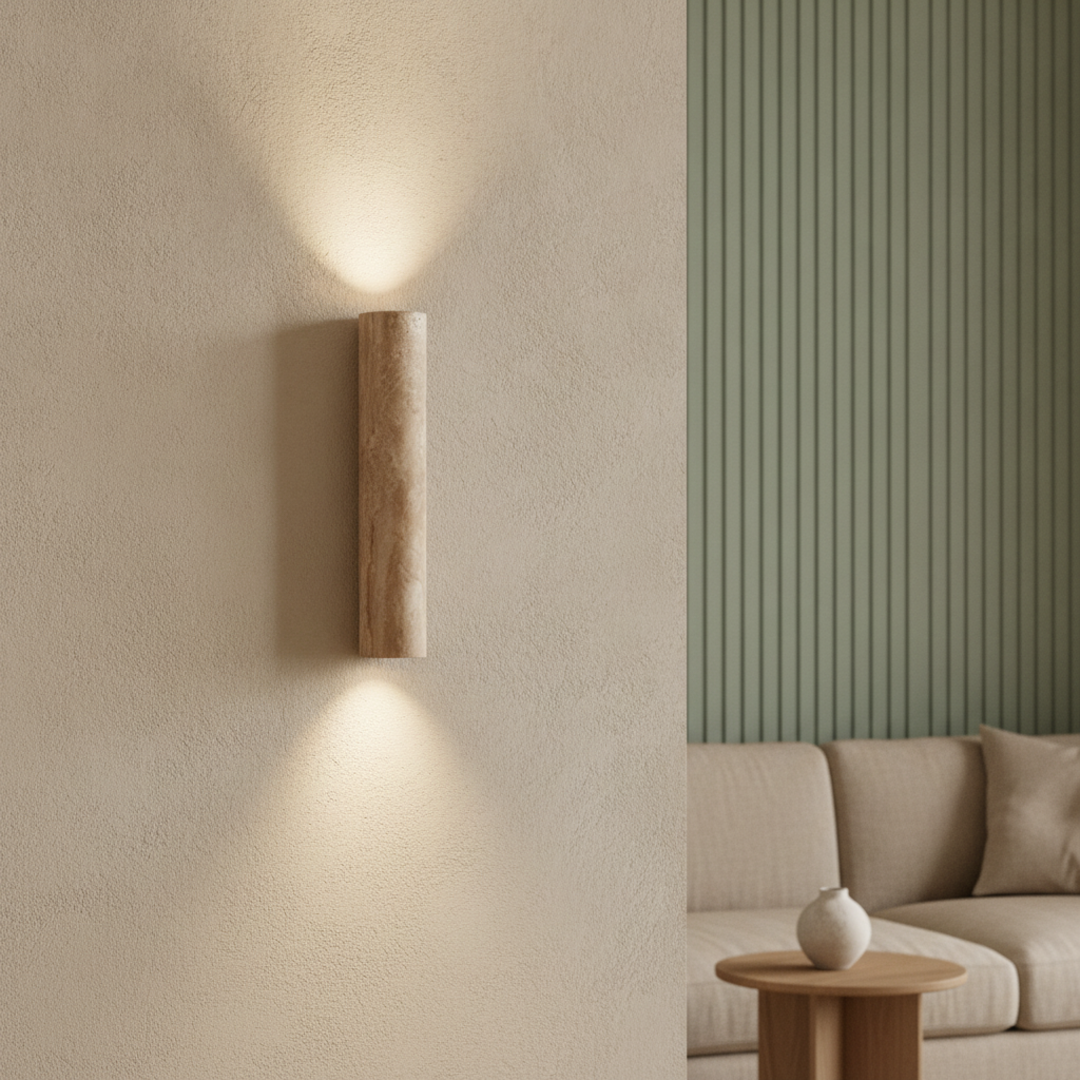 Keldvik — Wabi Wall Light, Hand-Carved Natural Travertine — Luxury Interior, square 1