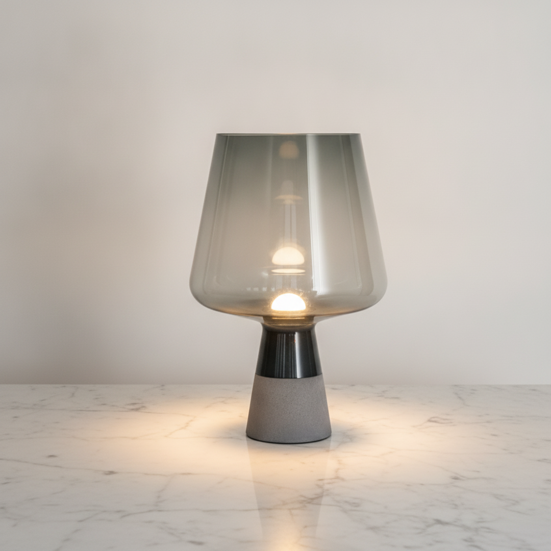 Keldvik — Hearthstone Table Lamp, Cement Base with Glass Shade — Marble Surface, square 1