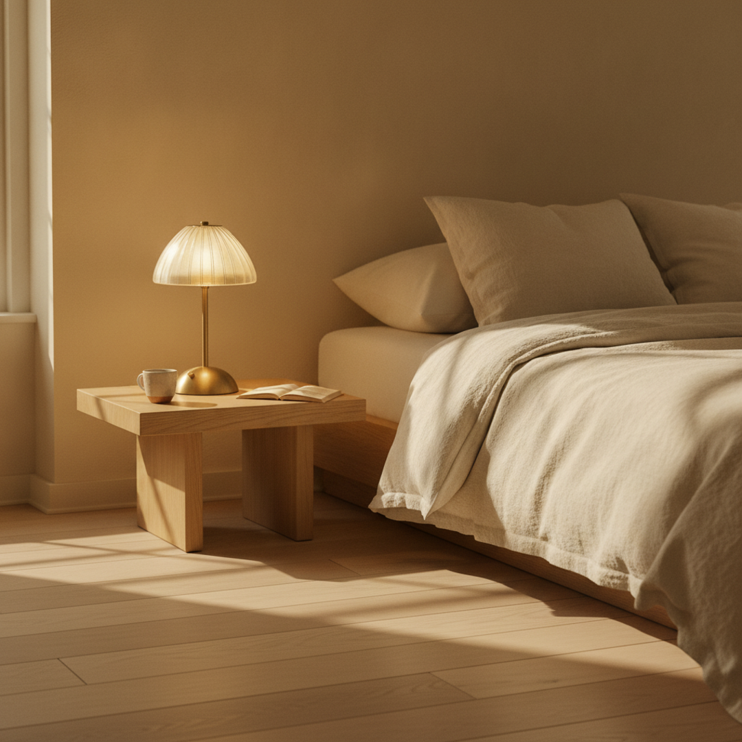 Keldvik — Lyra Table Lamp, Crystal-Cut Acrylic with Gold Iron Frame — Soft Neutral Bedroom, square 2