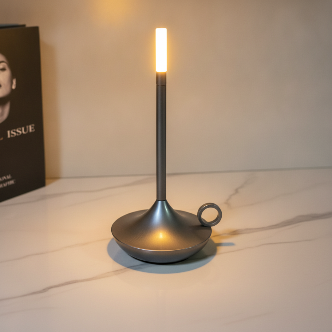 Keldvik — Svelte Table Lamp, Brushed Aluminium Finish — Marble Surface, square 1