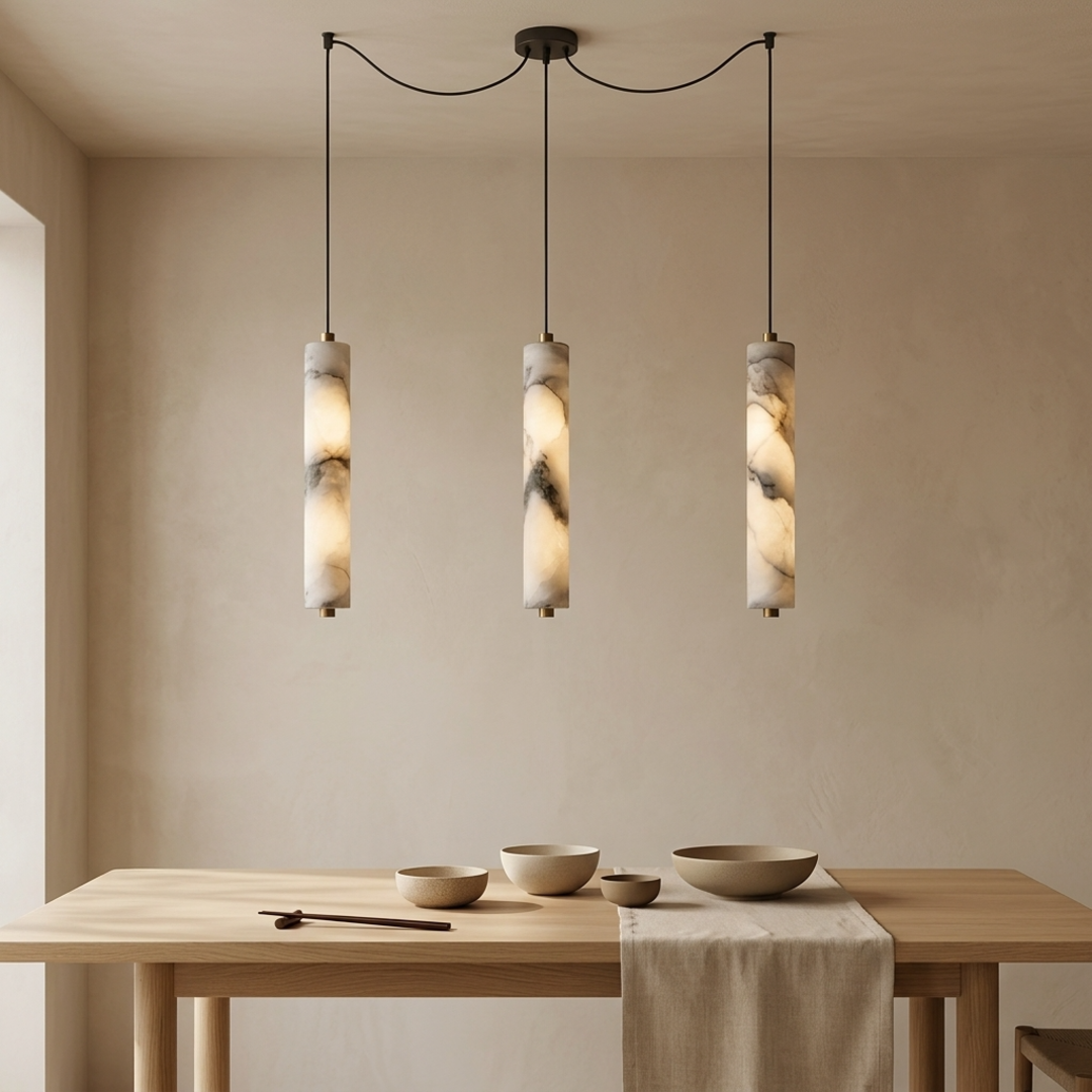 Keldvik — Flint Pendant Light, Hand-Carved Natural Stone — Pendant Lamp over Dining Table, square 1