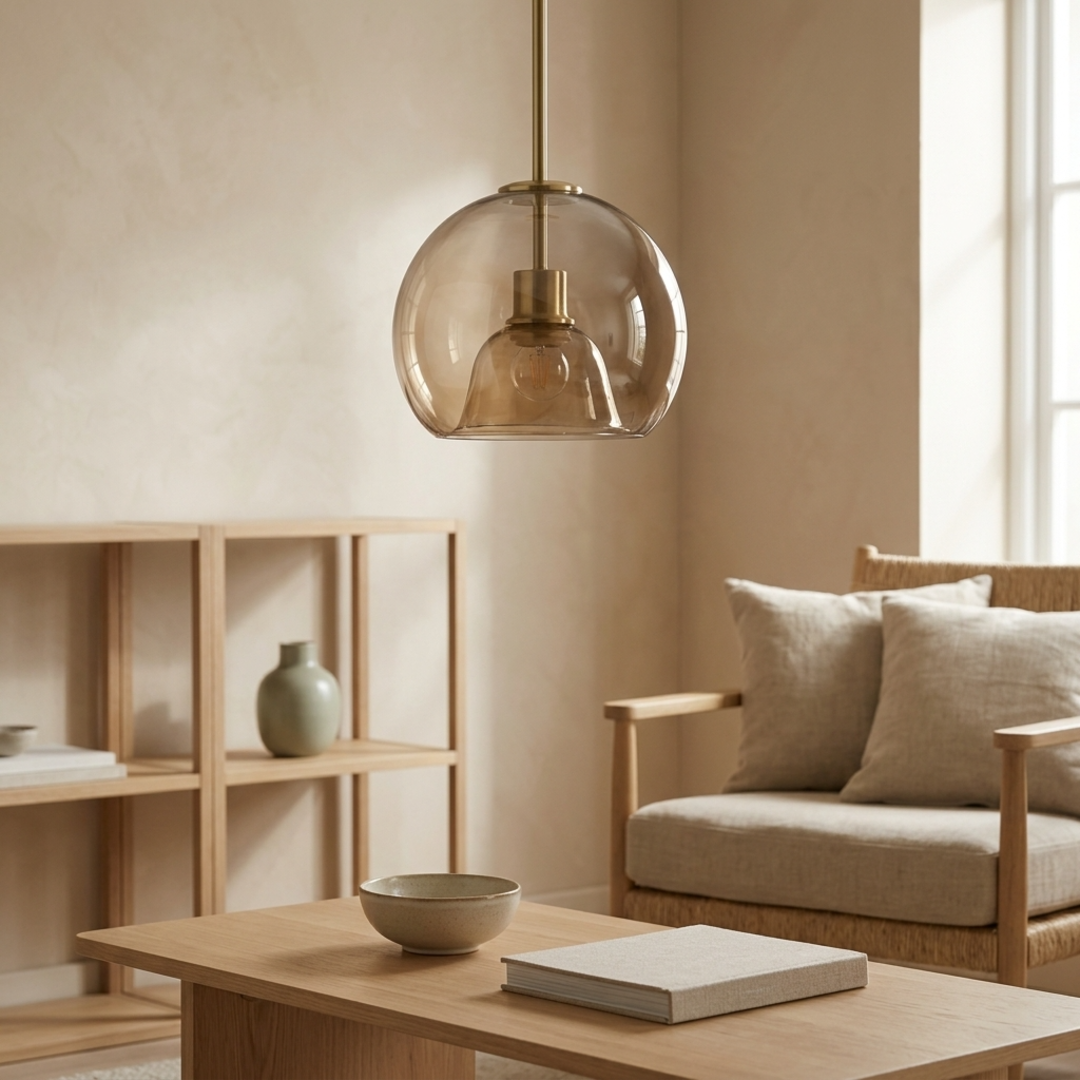 Keldvik — Glasthra Ceiling Light, Tinted Glass Shade — Nordic Japandi Living Room, square 3