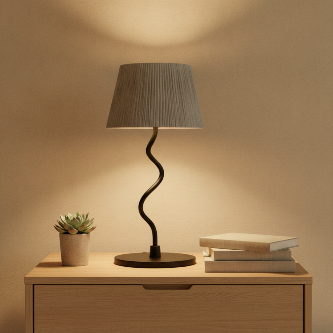 Keldvik — Sculptura Table Lamp, Woven Paper Rope Shade on Black Metal Base — Luxury Interior, square 1