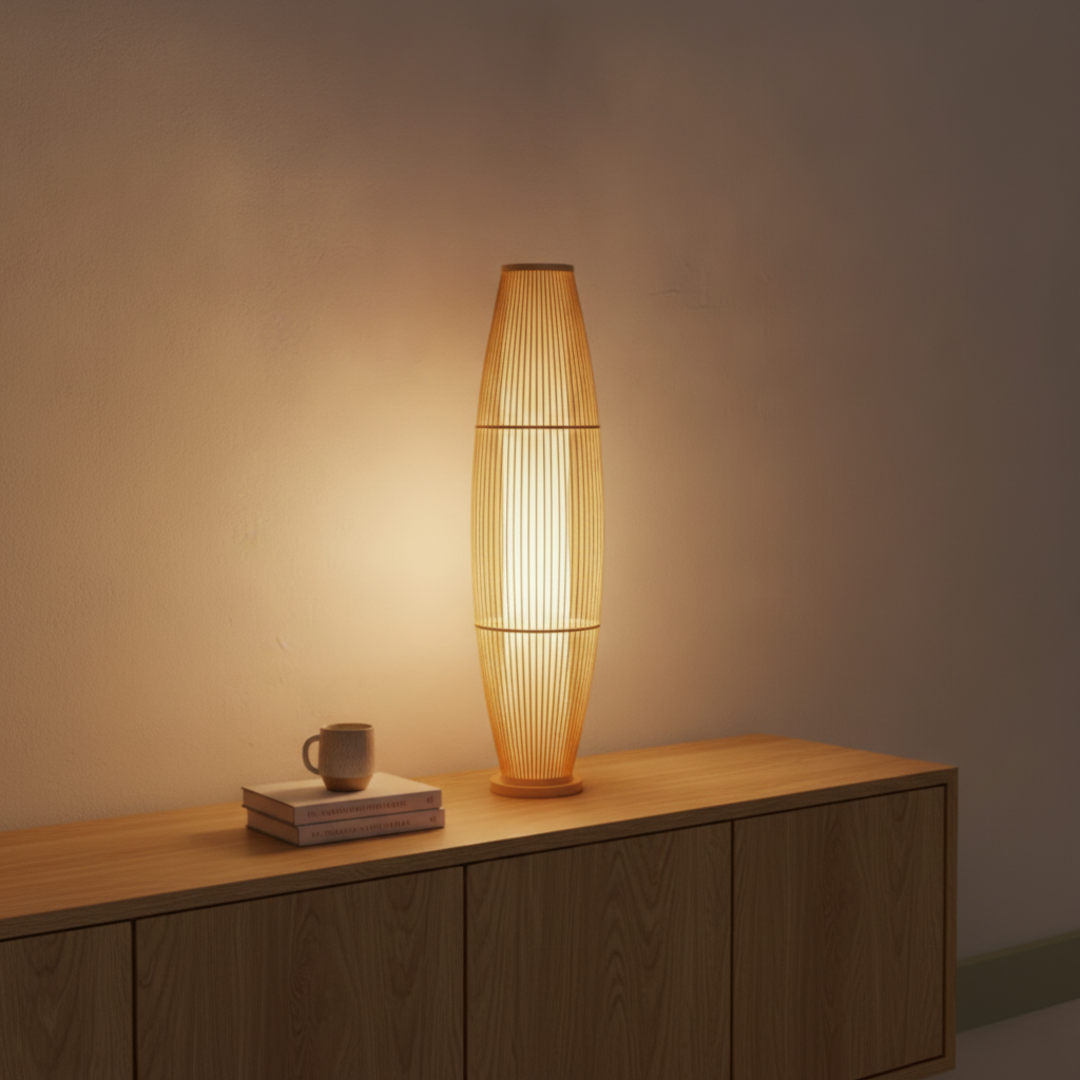 Keldvik — BambooMist Floor Lamp, Handwoven Bamboo and Metal — Premium Catalog Look, square 1