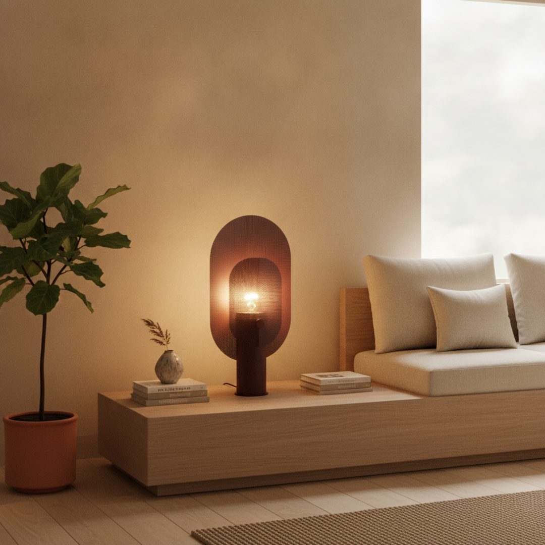 Keldvik — Gridhaven Table Lamp, Iron Mesh in Light Pink and Purple — Nordic Japandi Living Room, square 3