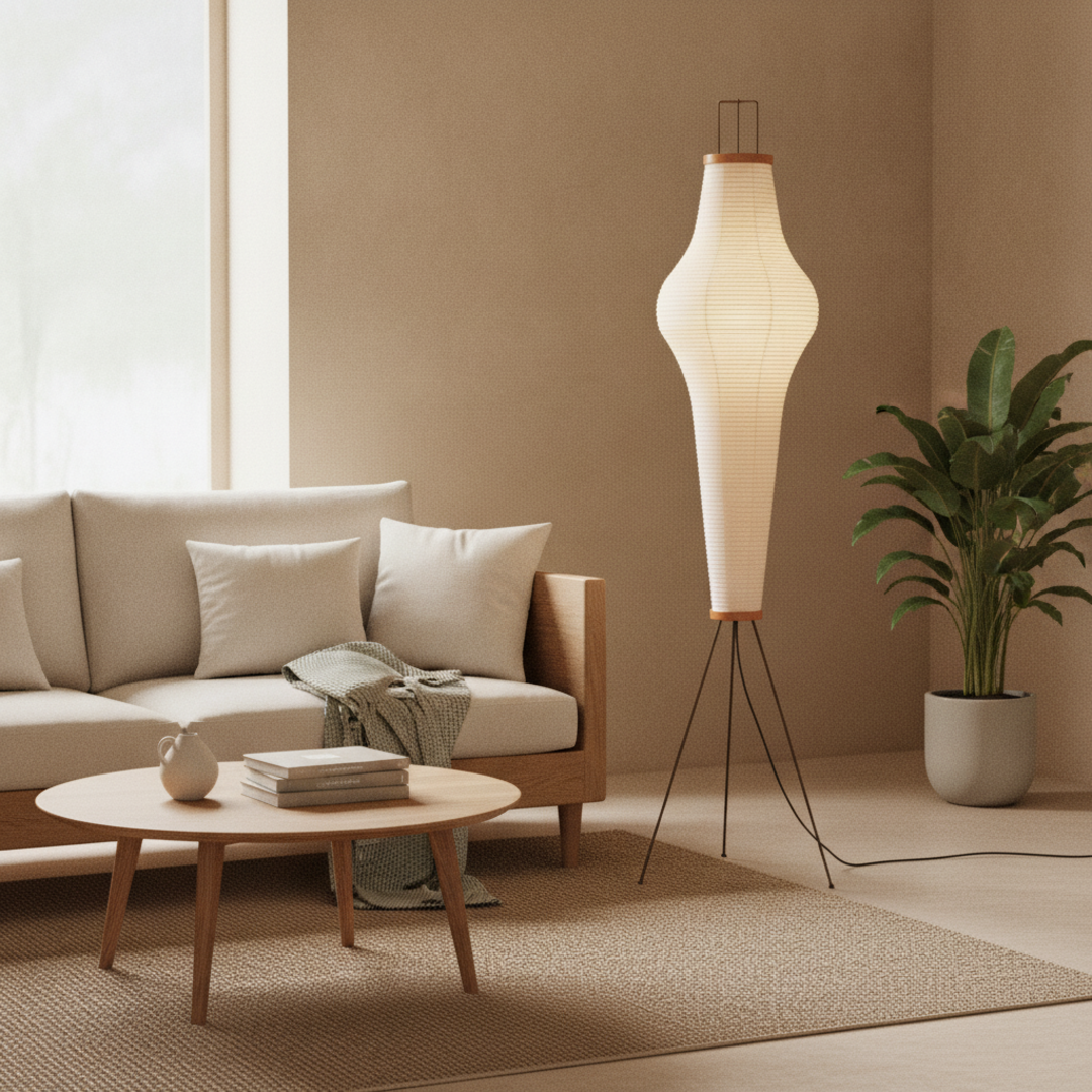 Keldvik — Duskbloom Floor Lamp, Mulberry Paper Shade on Metal Frame — Nordic Japandi Living Room, square 2