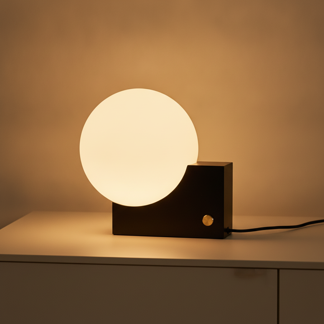 Keldvik — Frostveil Desk Lamp, Frosted Glass and Polished Stainless Steel — Warm Neutral Studio, square 1