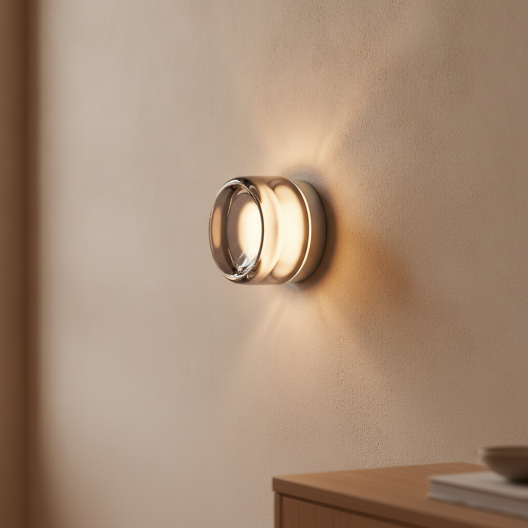 Keldvik — Ember Wall Lamp, Dimpled Smoked Grey Glass — Minimal Hallway with Wall Light, square 1