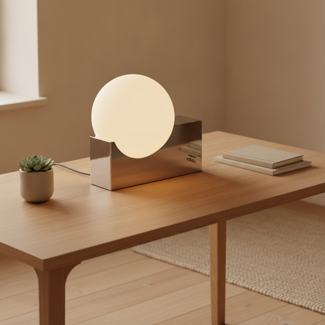 Keldvik — Frostveil Desk Lamp, Frosted Glass and Polished Stainless Steel — Office Desk, square 1