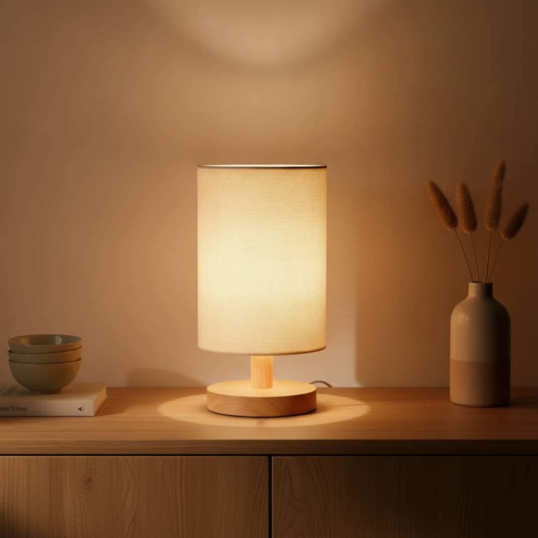 Keldvik — HavenGlow Table Lamp, Natural Wood and Cloth — Natural Wood Sideboard, square 1