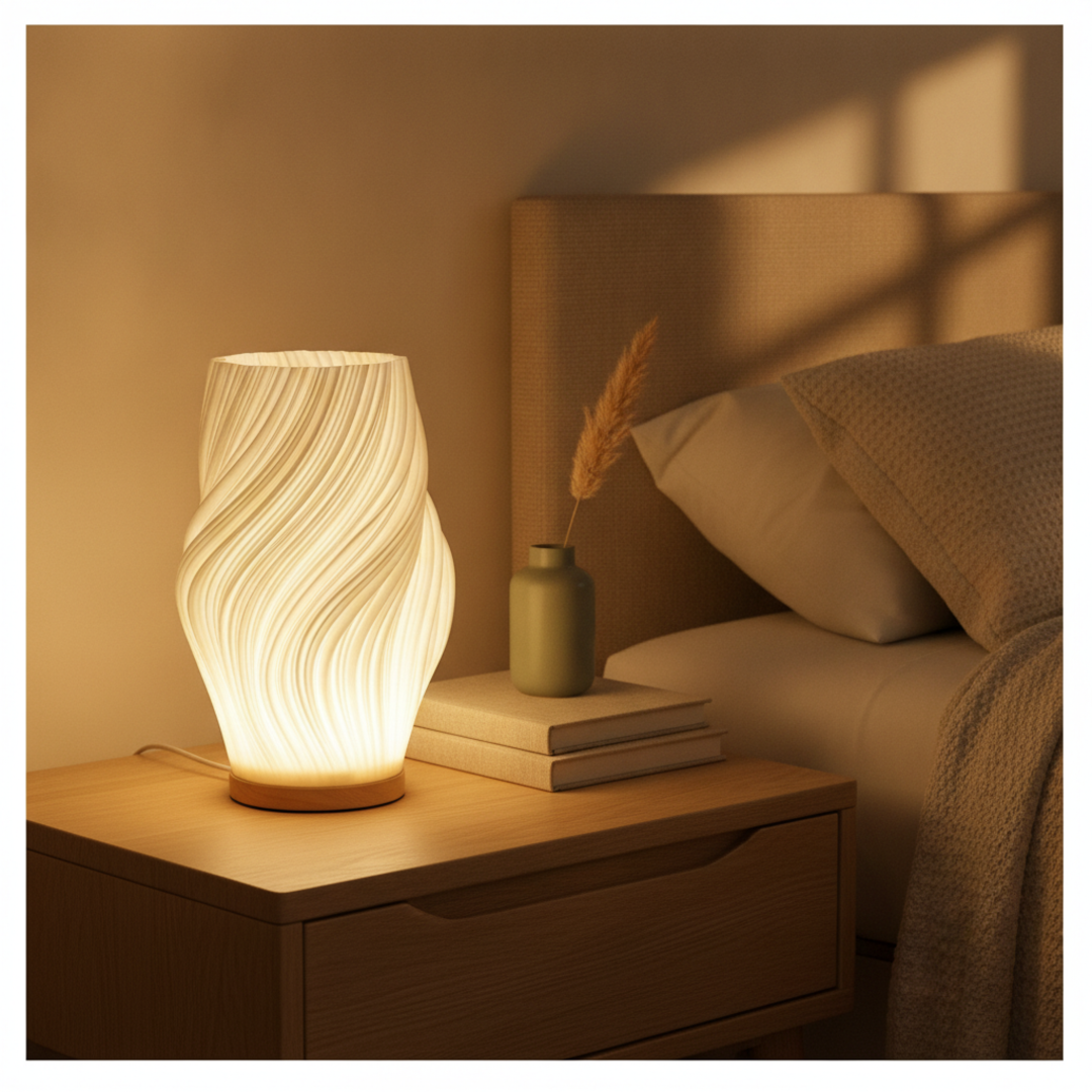 Keldvik — Bølge Table Lamp, Wave-Shaped Shade in Natural Wood — Luxury Interior, square 1