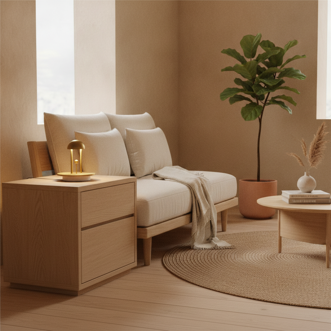 Keldvik — Harmonarc Table Lamp, Warm White Steel and ABS — Nordic Japandi Living Room, square 1
