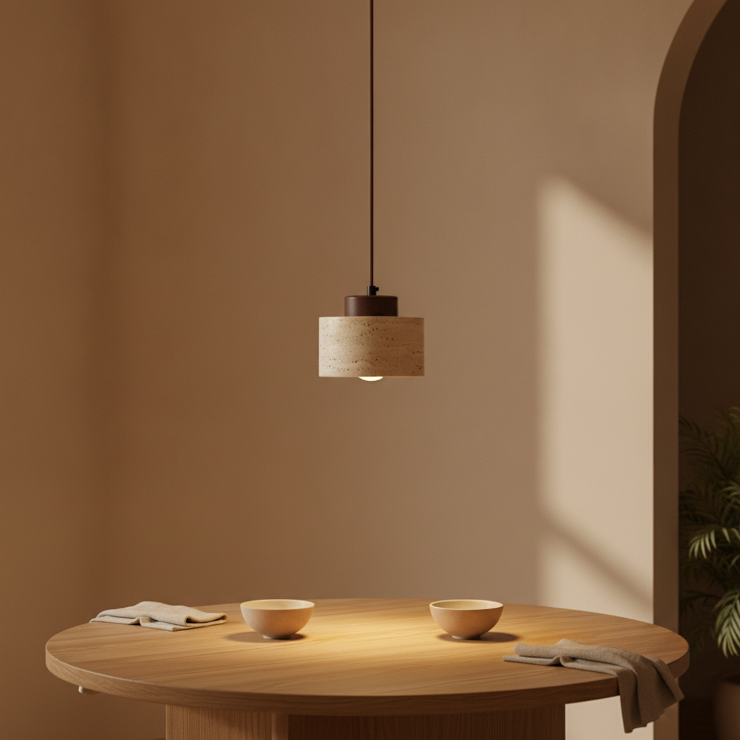 Keldvik — Kveld Pendant Lamp, Natural Travertine — Pendant Lamp over Dining Table, square 4