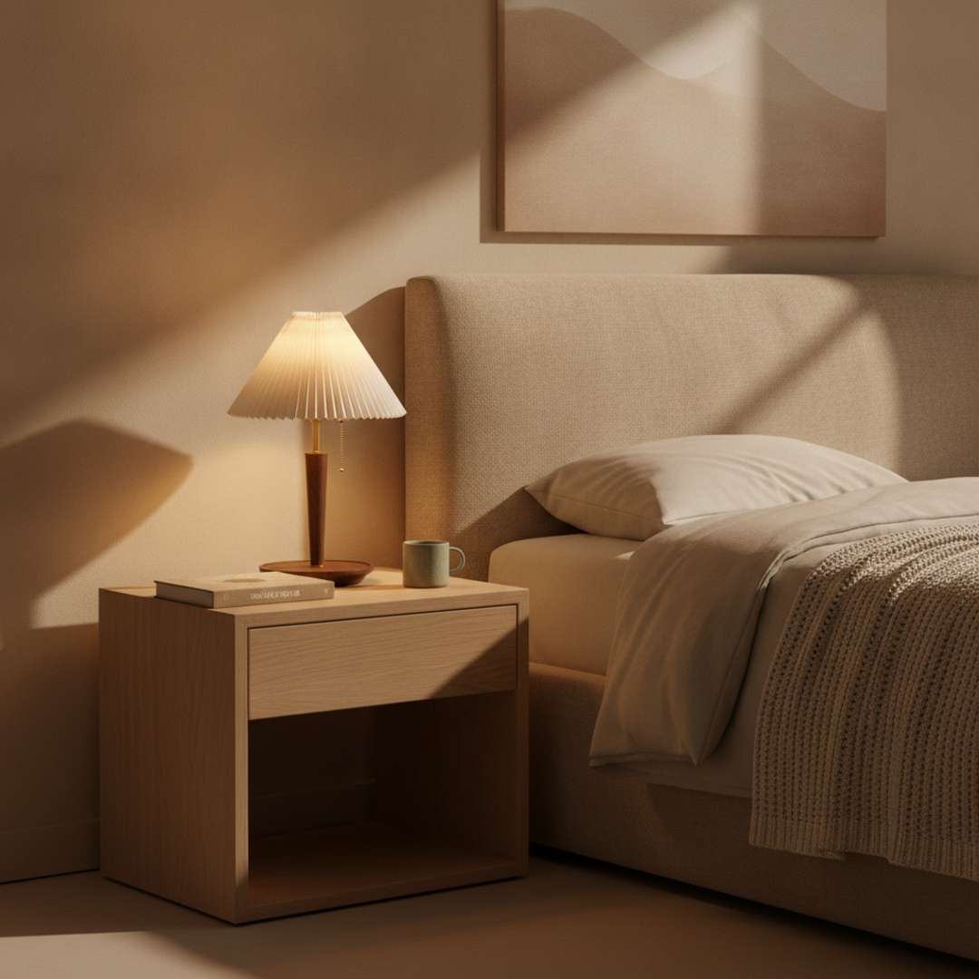 Keldvik — Hearthglow Table Lamp, Pleated Walnut Wood Shade — Luxury Interior, square 1