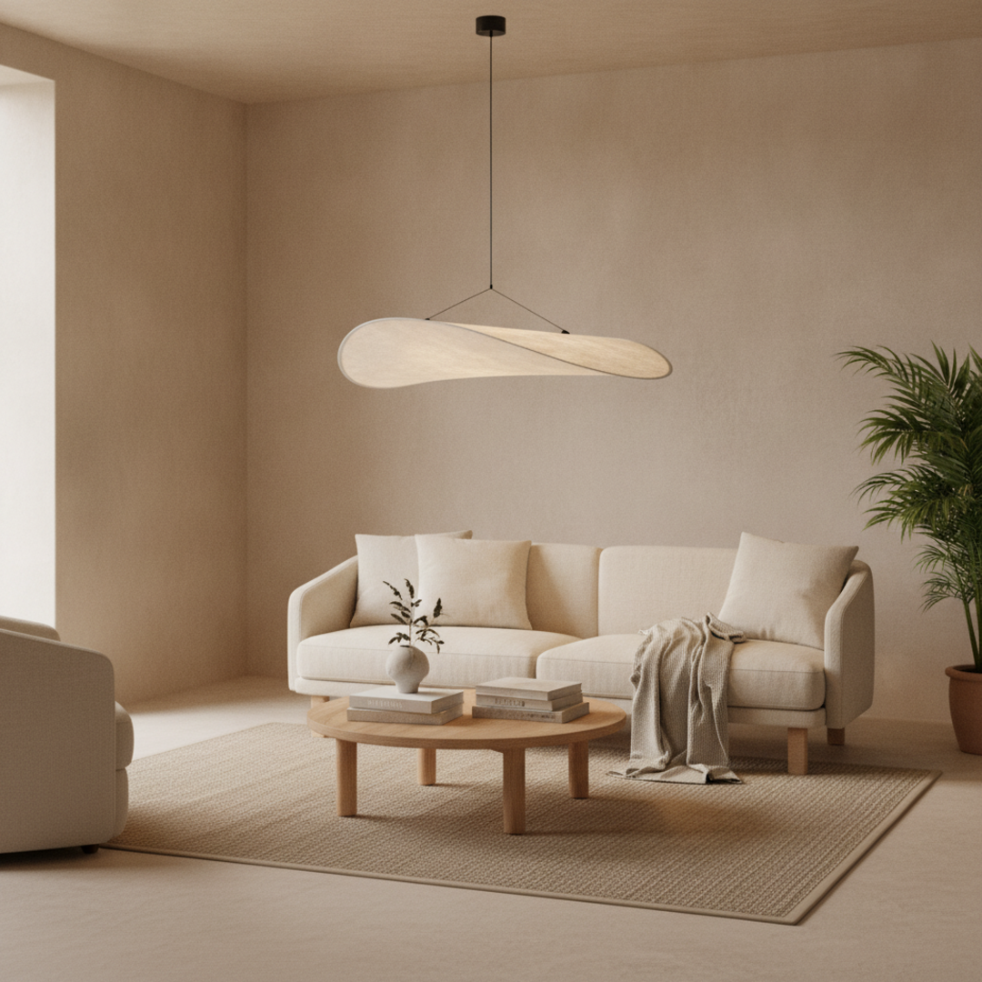 Keldvik — Cloudveil Pendant Light, Soft White TYVEK — Nordic Japandi Living Room, square 1