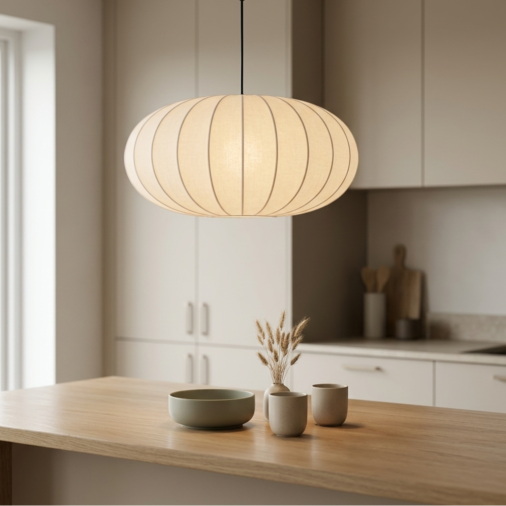 Keldvik — Silkhaven Pendant Light, Handcrafted Silk Shade — Kitchen Counter, square 1