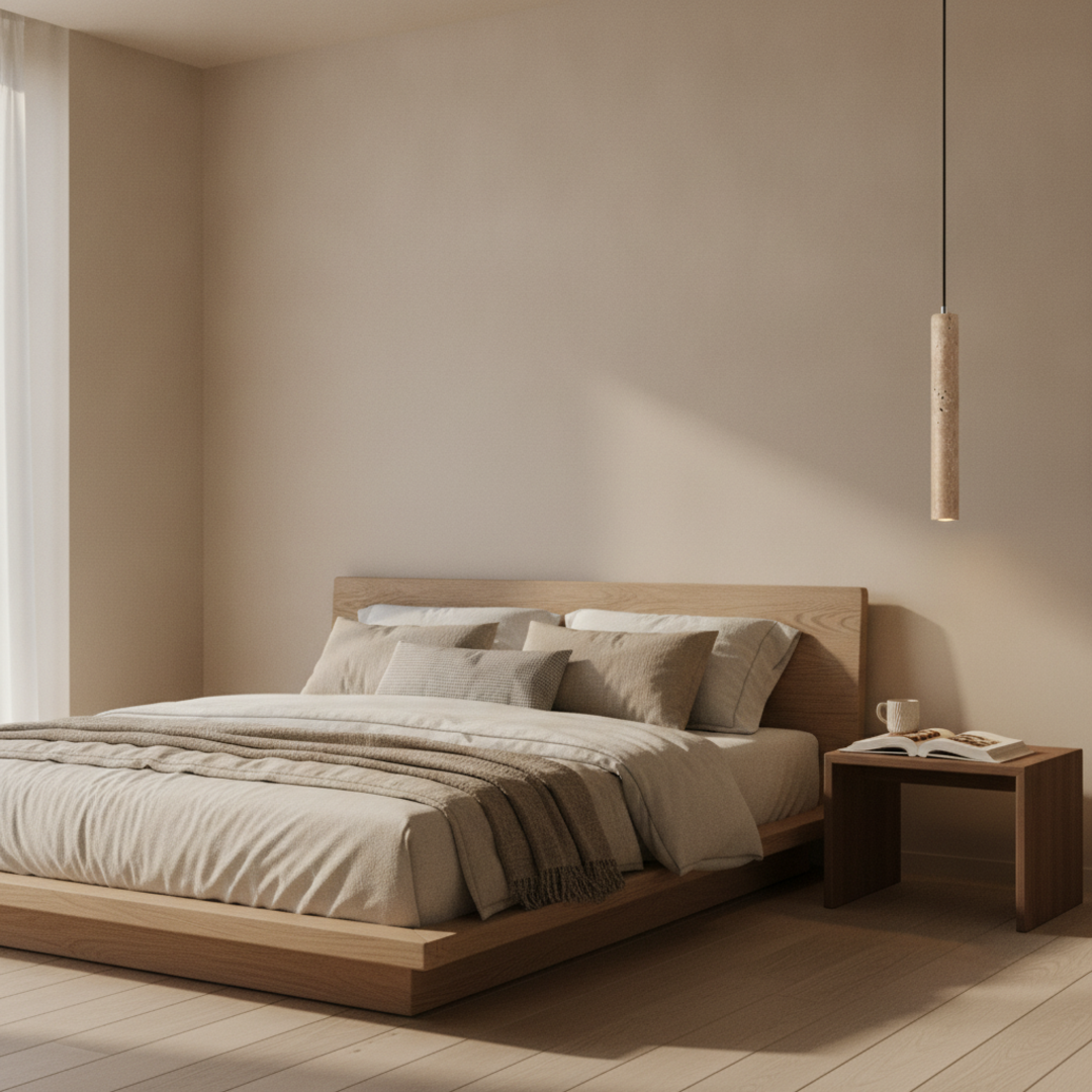 Keldvik — Sabi Pendant Light, Natural Travertine — Soft Neutral Bedroom, square 1