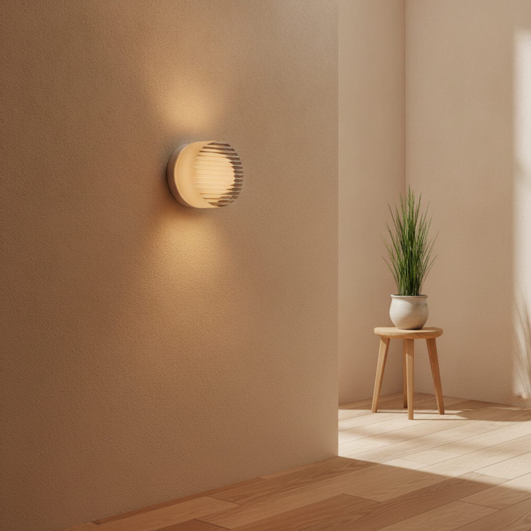 Keldvik — Ember Wall Lamp, Dimpled Smoked Grey Glass — Minimal Hallway with Wall Light, square 3