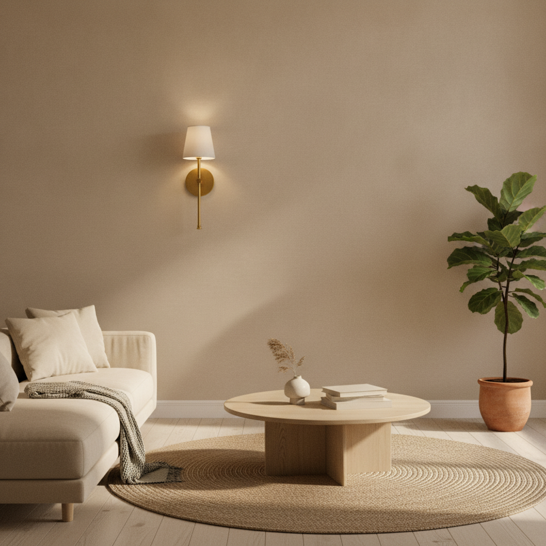 Keldvik — Emberhue Wall Sconce, Vintage Fabric with Metal Accents — Nordic Japandi Living Room, square 2