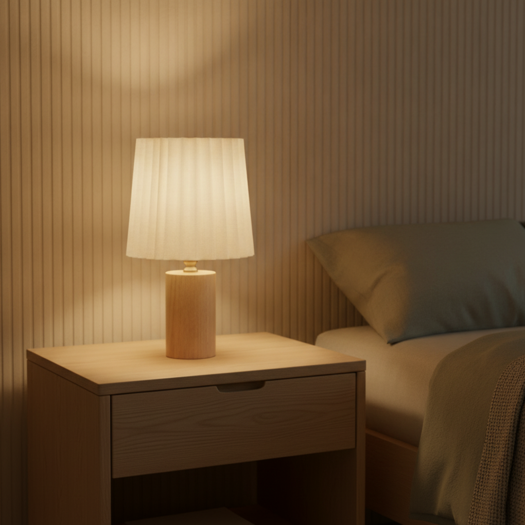 Keldvik — Mistdome Table Lamp, Solid Wood with Cream Linen Shade — Luxury Interior, square 2